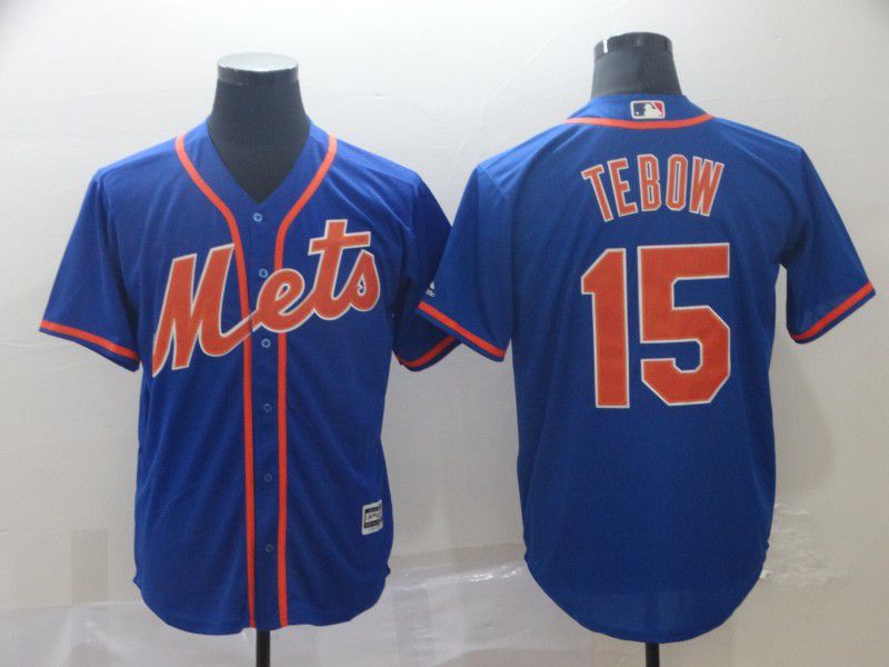 Men New York Mets 15 Tebow Blue Game MLB Jerseys
